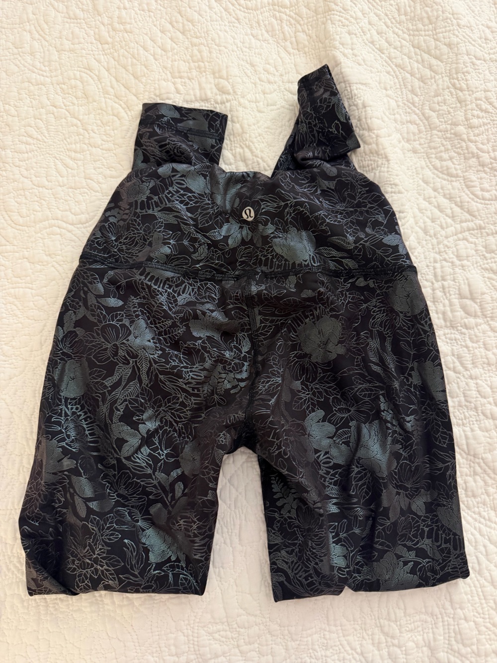 lululemon athletica Black Leggings with Subtle Gray Floral Print